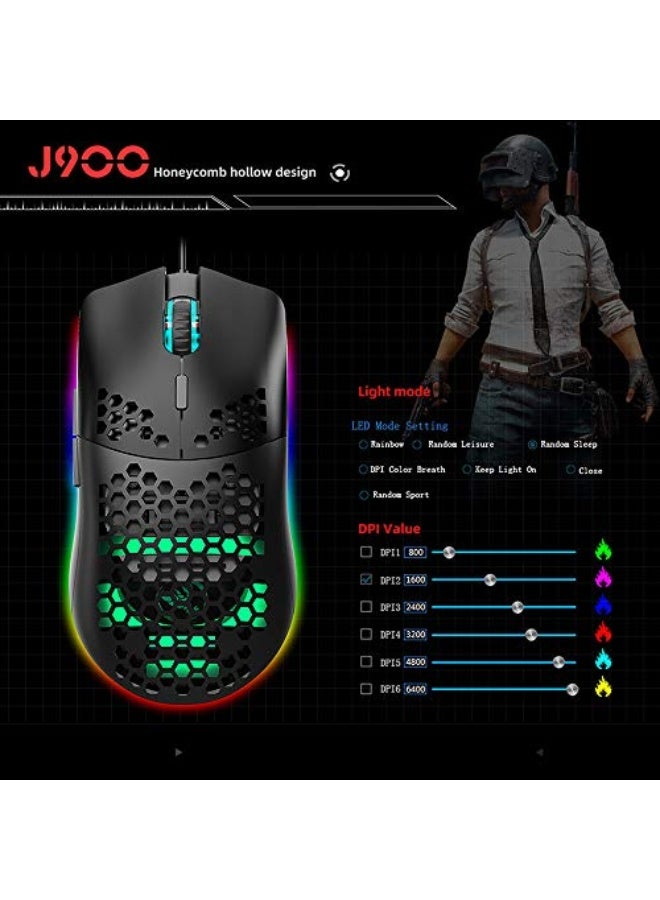 Daconovo J900 USB Wired Gaming Mouse RGB Gaming Mouse with Six Adjustable DPI Ergonomic Design for Desktop Laptop White - Image 3