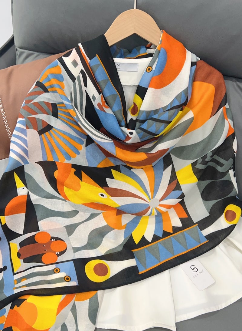 Bold Abstract Geometric Art Scarf – Multicolor Statement Wrap for Women - Image 1