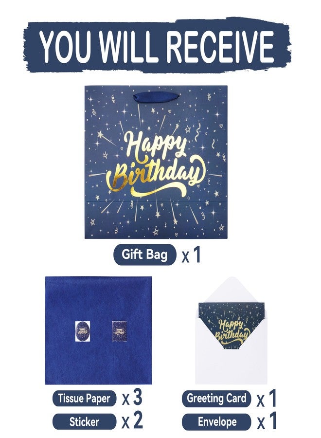 wishinside مجموعة حقائب هدايا عيد ميلاد كبيرة من Wishinside مقاس 13 بوصة مع مقابض، وبطاقة تهنئة، وورق مناديل أزرق، وملصقات للأولاد والرجال، لحفلات أعياد ميلاد الرجال، وحفلات الأطفال، وحفلات استقبال المولود الجديد، قطعة واحدة - Image 3