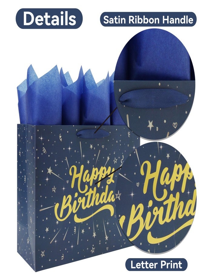 wishinside مجموعة حقائب هدايا عيد ميلاد كبيرة من Wishinside مقاس 13 بوصة مع مقابض، وبطاقة تهنئة، وورق مناديل أزرق، وملصقات للأولاد والرجال، لحفلات أعياد ميلاد الرجال، وحفلات الأطفال، وحفلات استقبال المولود الجديد، قطعة واحدة - Image 4