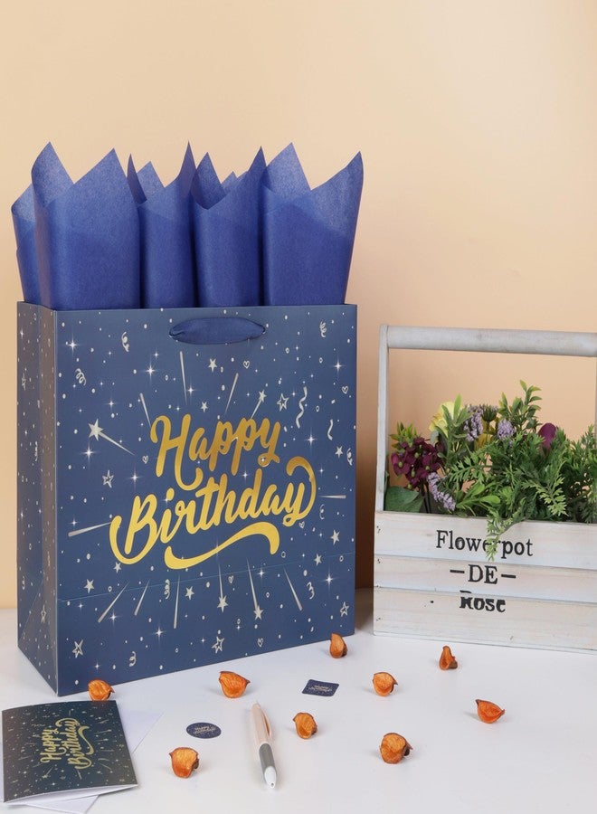 wishinside مجموعة حقائب هدايا عيد ميلاد كبيرة من Wishinside مقاس 13 بوصة مع مقابض، وبطاقة تهنئة، وورق مناديل أزرق، وملصقات للأولاد والرجال، لحفلات أعياد ميلاد الرجال، وحفلات الأطفال، وحفلات استقبال المولود الجديد، قطعة واحدة - Image 5