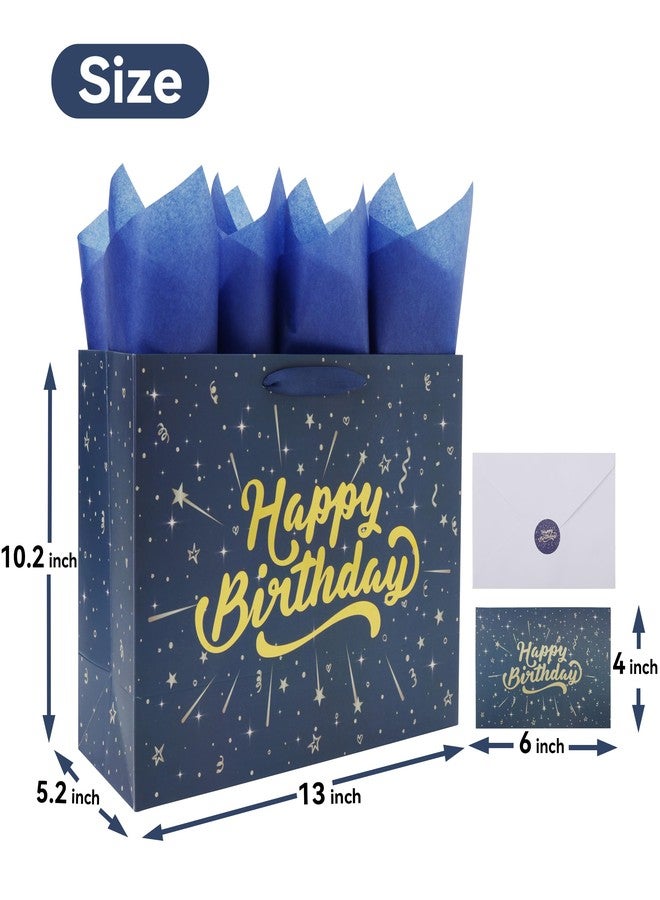 wishinside مجموعة حقائب هدايا عيد ميلاد كبيرة من Wishinside مقاس 13 بوصة مع مقابض، وبطاقة تهنئة، وورق مناديل أزرق، وملصقات للأولاد والرجال، لحفلات أعياد ميلاد الرجال، وحفلات الأطفال، وحفلات استقبال المولود الجديد، قطعة واحدة - Image 2