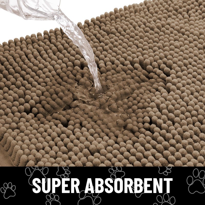Smiry Dog Door Mat for Muddy Paws, Absorbent Dirt Trapper Non Slip Quick Dry Washable Chenille Mat for Mud Dogs, Entry Rug for Indoor and Outdoor (30x20 Inches, Camel and Black) - Image 5
