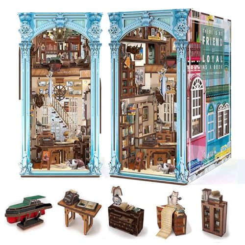 CCCDF DIY Book Nook Kit Miniature Dollhouse Booknook Kit 3D Wooden Puzzle Bookend Bookshelf Insert Decor with LED Light for Teens and Adults Hemingway House - Image 1