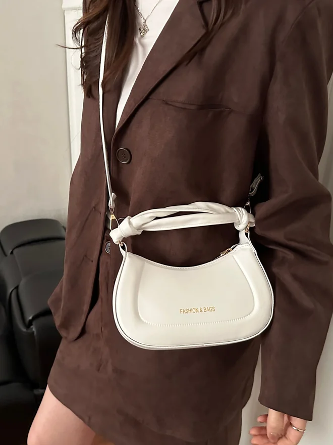 White Shoulder Bag with Dual Handle