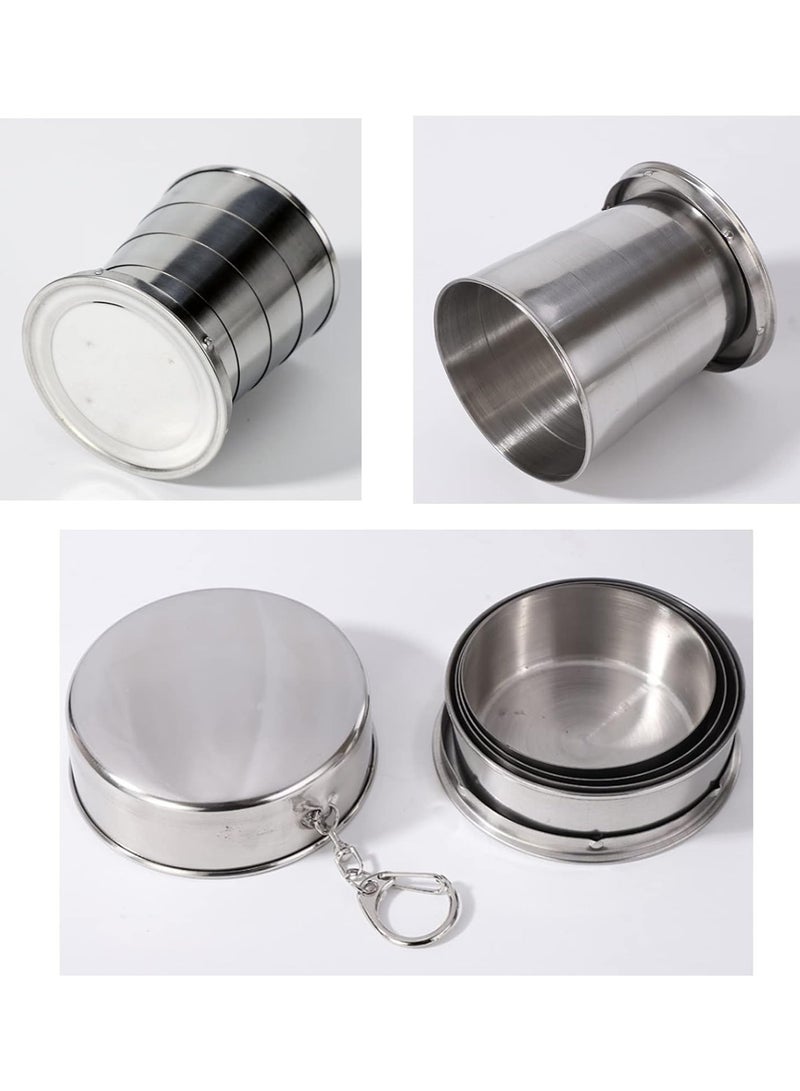 DANIM Set of 2 Collapsible Stainless Steel Travel Cups with Keychain – Portable Folding Drinking Glasses (8cm Height, 150ml Each) - Image 3