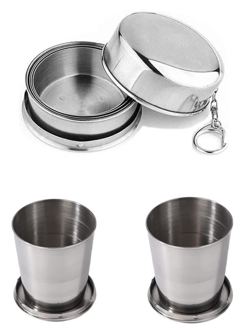 DANIM Set of 2 Collapsible Stainless Steel Travel Cups with Keychain – Portable Folding Drinking Glasses (8cm Height, 150ml Each) - Image 5
