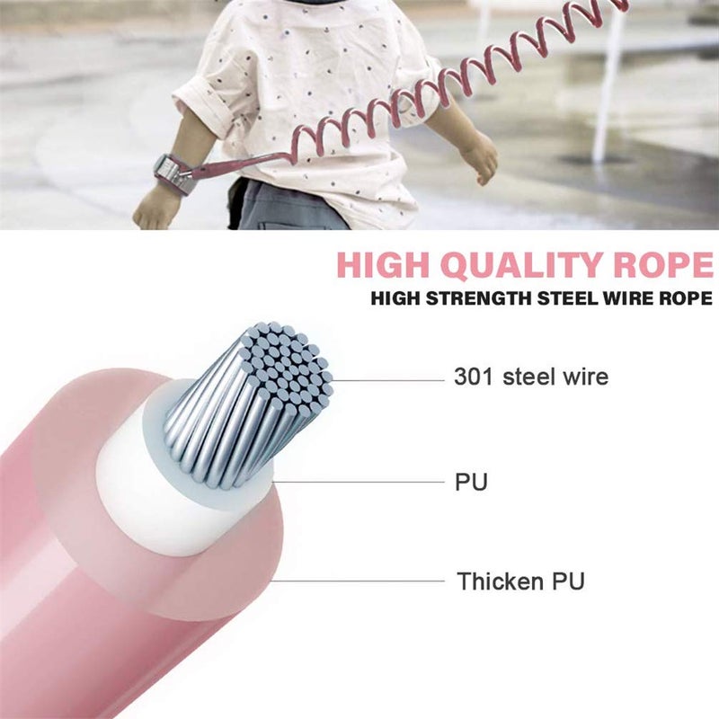 Xemz Kids Anti Lost Wrist Link Children Wrist Traction Rope with Key Lock Toddler Safety Harness Wrist Leash Baby Walking Wrist Strap for Outdoor Activities Travel  Shopping 2 m 66 ft Pink - Image 2