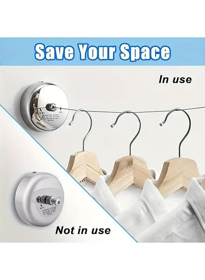 Stainless Steel Retractable Clothesline Adjustable Nylon Rope Wall Mounted Laundry Line - Image 2
