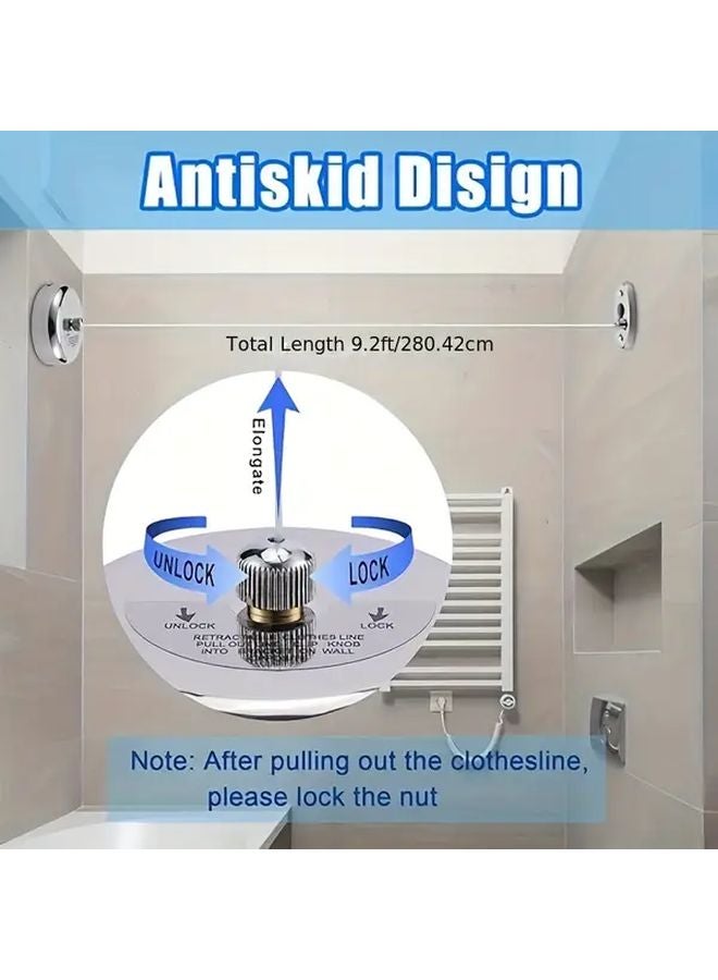 Stainless Steel Retractable Clothesline Adjustable Nylon Rope Wall Mounted Laundry Line - Image 5