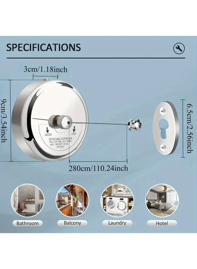 Stainless Steel Retractable Clothesline Adjustable Nylon Rope Wall Mounted Laundry Line - Image 4