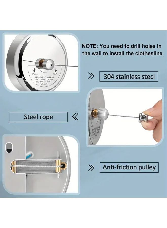 Stainless Steel Retractable Clothesline Adjustable Nylon Rope Wall Mounted Laundry Line - Image 3