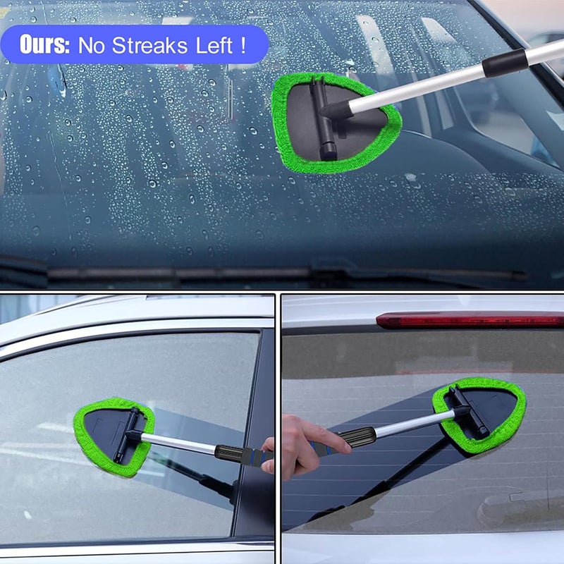 desin Windshield Cleaning Tool, Car Window Cleaner Windshield Cleaner with 4 Reusable and Washable Microfiber Pads and Extendable Handle Auto Inside Glass Wiper (Green) - Image 5