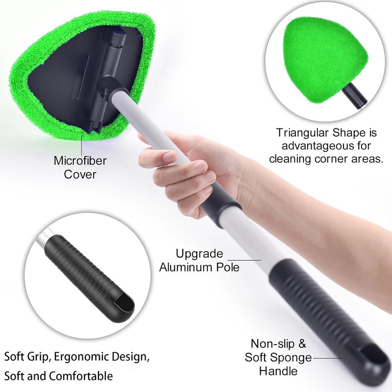 desin Windshield Cleaning Tool, Car Window Cleaner Windshield Cleaner with 4 Reusable and Washable Microfiber Pads and Extendable Handle Auto Inside Glass Wiper (Green) - Image 3