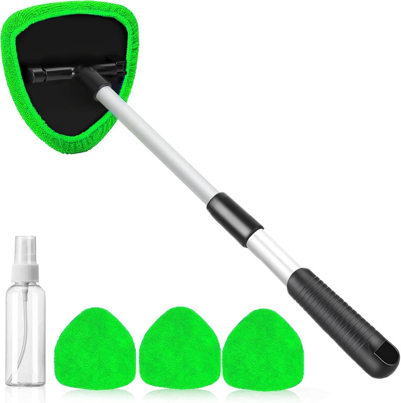 desin Windshield Cleaning Tool, Car Window Cleaner Windshield Cleaner with 4 Reusable and Washable Microfiber Pads and Extendable Handle Auto Inside Glass Wiper (Green) - Image 1