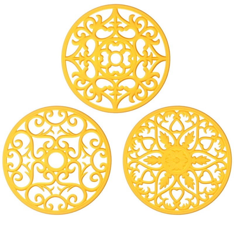 MEFAN Trivets for DishesPotsPans 3 Pcs Silicone Mats FlexibleDurableNon Slip Hot Pads to Protect Table and Counter Top Yellow