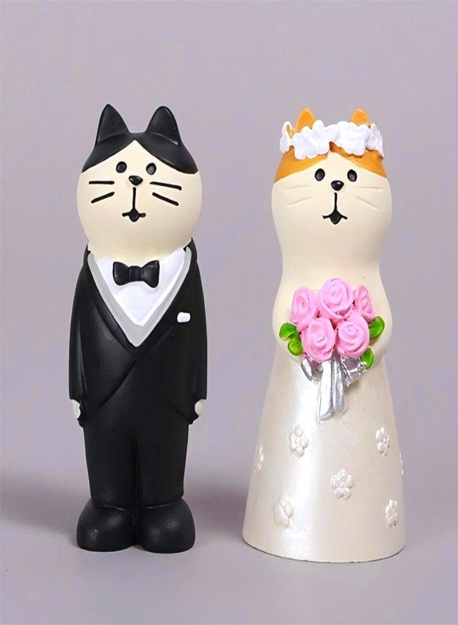 Gwindrise Wedding Cat Figurines Set - Mini Groom and Bride, Adorable Wedding Gifts for Cat Lovers, Anniversary Cake Topper Decoration, Resin Kitty Statues Table Décor - Image 1