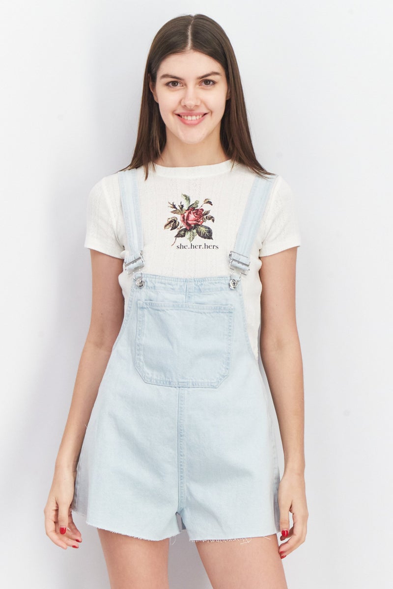 Don't Call Me Jennyfer Women Sleeveless Denim Playsuit, Wash Blue - Image 1