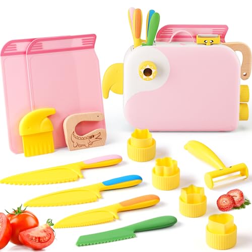 Yeeammk Toddler Girl Cooking Set with Storage BoxGirls Pink Kitchen SetSafe PP Material Baby Girl Montessori Kitchen Tools for Real CookingDishwasher SafeFun BirdShaped Little Chef Set - Image 1