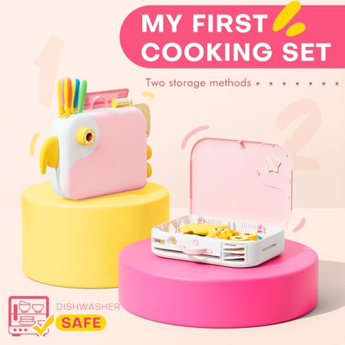 Yeeammk Toddler Girl Cooking Set with Storage BoxGirls Pink Kitchen SetSafe PP Material Baby Girl Montessori Kitchen Tools for Real CookingDishwasher SafeFun BirdShaped Little Chef Set - Image 5