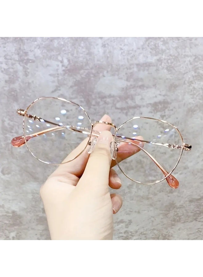 SCENT HOUSE Women'S Anti-Blue Light Glasses - Computer Eyewear with, Non- Glasses for Office, Gaming, Smartphone - Full-Rim Round Frame, Lightweight Metal Hinges - Compatible with Glasses - Fashion Glasses for Women, Office Eyewear, Trendy Eyewear, Durable Eyeglasses, Gaming Eyewear, Stylish Frames, Highquality Lenses, Protective Lenses, Digital Device Users (Includes eyeglass case) - Image 1