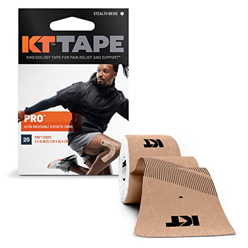 KT TAPE شريط كيه تي برو للعلاج الطبيعي الرياضي، 20 شريط مقطوع مسبقًا بطول 10 بوصات، بلون بيج خفي، خالٍ من اللاتكس، مقاوم للماء، خيار المحترفين والأولمبياد - Image 1