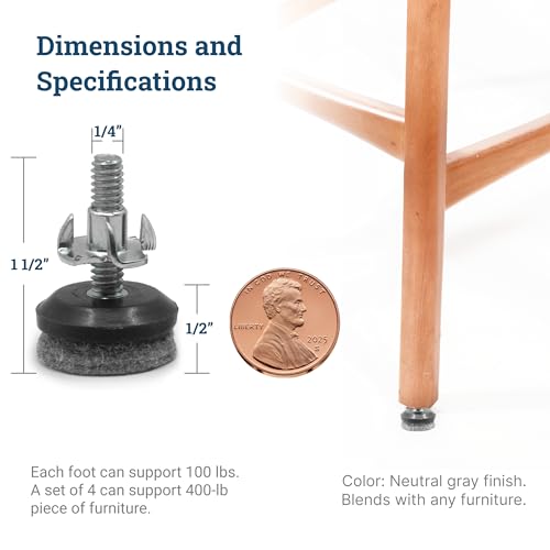 Cloverdale Supply - Furniture Levelers for Uneven Floors - 16 Pack Adjustable Leveling Feet Heavy Duty Table Leg Levelers, Chair Stabilizers Support 400 lbs - 1/4-20 Furniture Leveling Pads - Image 2