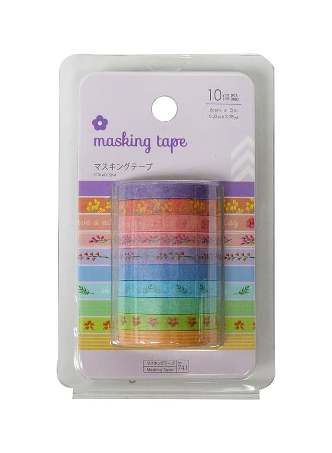 PROMASS promass Masking Tape - Flowers A - 0.23In X 3.28Yd - 6Mm X 3M - 10Pcs. Dark Purple/Multicolor  - Image 1