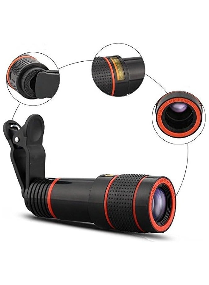 erorex 4 in 1 12x Zoom Telephoto Lens + Fisheye + Wide Angle + Macro Lens with Phone Holder + Tripod for iPhone X/8/7 /6/6s plus SE Samsung HTC Google Huawei LG Ipad Tablet PC Laptops  - Image 3