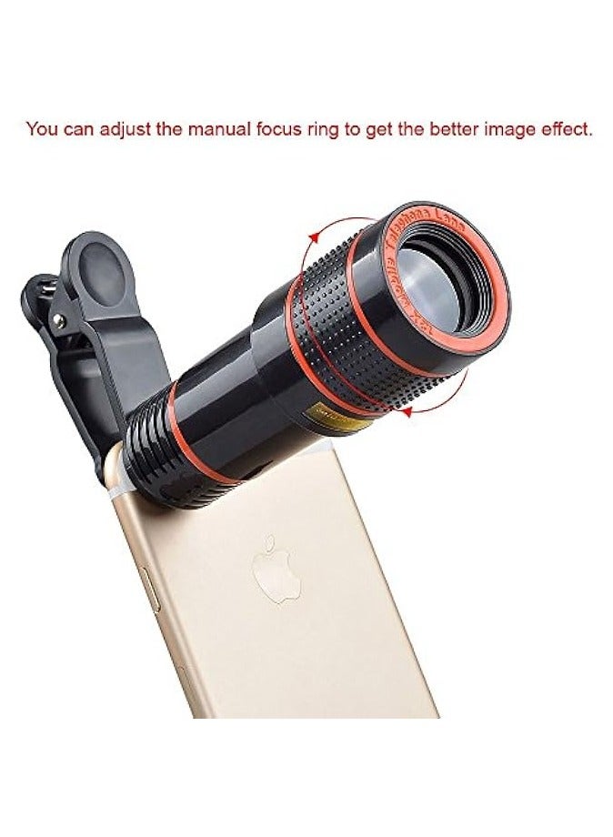 erorex 4 in 1 12x Zoom Telephoto Lens + Fisheye + Wide Angle + Macro Lens with Phone Holder + Tripod for iPhone X/8/7 /6/6s plus SE Samsung HTC Google Huawei LG Ipad Tablet PC Laptops  - Image 4