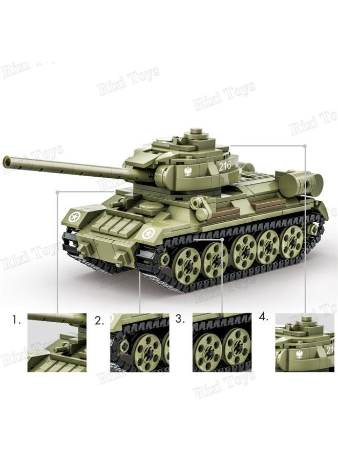 wange T-34-85 Medium Tank Building Blocks Set, 602 Pieces, Classic Military Tank Model, Educational Construction Toy & Display Collectible for Kids, Teens and Adults - Image 2
