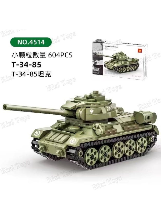 wange T-34-85 Medium Tank Building Blocks Set, 602 Pieces, Classic Military Tank Model, Educational Construction Toy & Display Collectible for Kids, Teens and Adults - Image 4