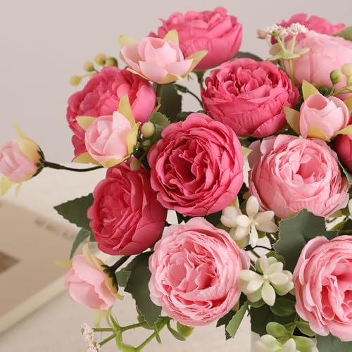 Floweroyal 2 Bunches Peony Artificial Flowers Pink Flowers Silk Peonies Bouquets for Wedding Party Table Centerpieces Floral Arrangement Home Kitchen Decor - Image 2
