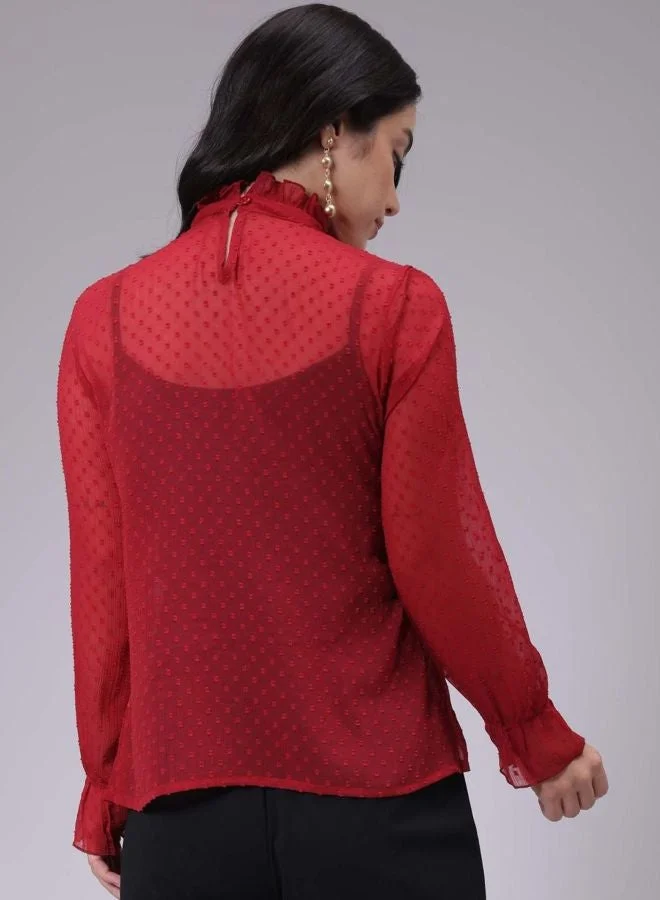 Freehand  Women Relaxed Fit Textured High Neck Long Sleeve Regular Top for Women | Best Price UAE