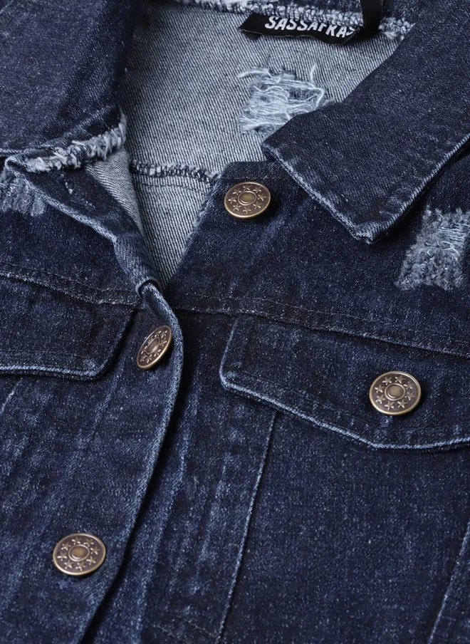SASSAFRAS Navy Blue Denim Jacket for Women