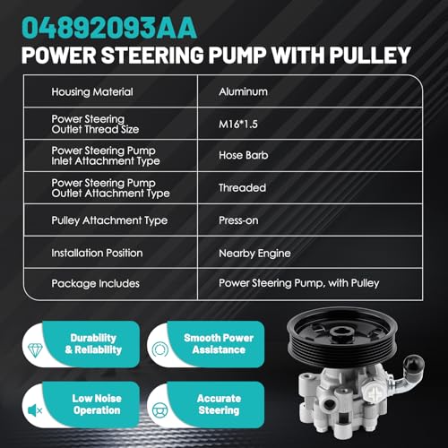 Farrme 04892093AA Power Steering Pump with Pulley Fit for Chrysler 300 for Dodge Challenger Charger Magnum Automotive Replacement Power Steering Pumps 4782523AC, 4782523AD 21-5439 Power Assist Pump - Image 3