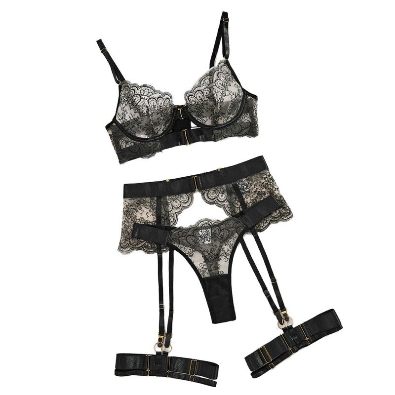 Lingerie Set with Embroidery, Metal Buckle, and Underwire - Image 4