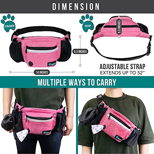 PetAmi Dog Fanny Pack, Treat Pouch for Dog Walking, Training, Built in Poop Bag Dispenser, Water Bottle Holder, Collapsible Bowl, Pet Treat Waist Belt for Hiking, Running, Kibbles (Pink) - Image 5