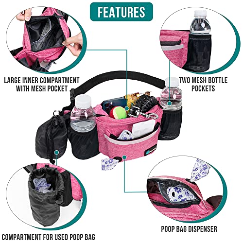 PetAmi Dog Fanny Pack, Treat Pouch for Dog Walking, Training, Built in Poop Bag Dispenser, Water Bottle Holder, Collapsible Bowl, Pet Treat Waist Belt for Hiking, Running, Kibbles (Pink) - Image 3