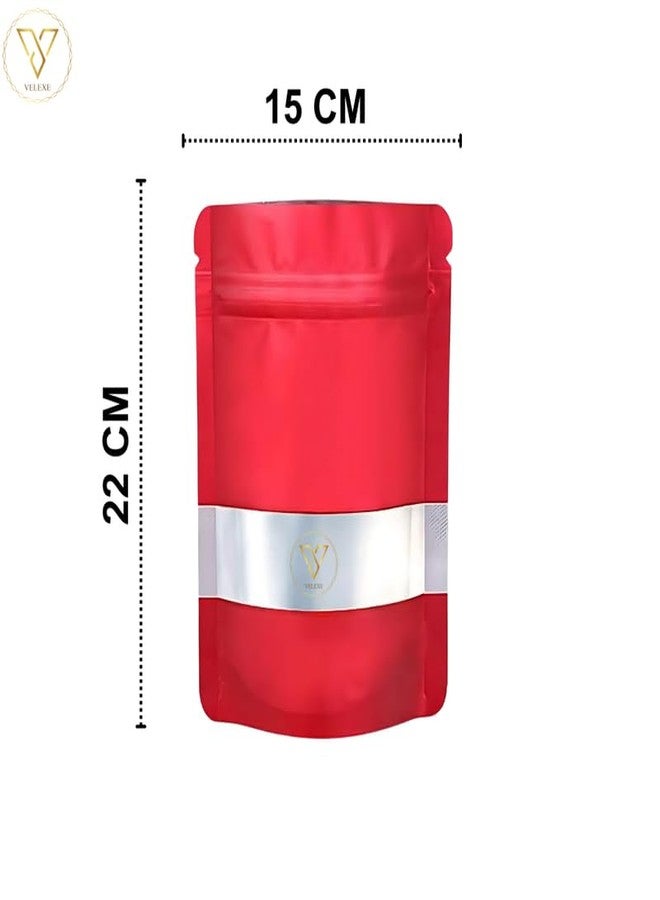VELEXE Red Matte Zip Lock Stand Up Pouches | 150mm*220mm | 500 Grams | Pack of 20 | Reusable, Leakproof & Airtight Multi-Purpose Pouches with Self-Sealing Technology - Image 3