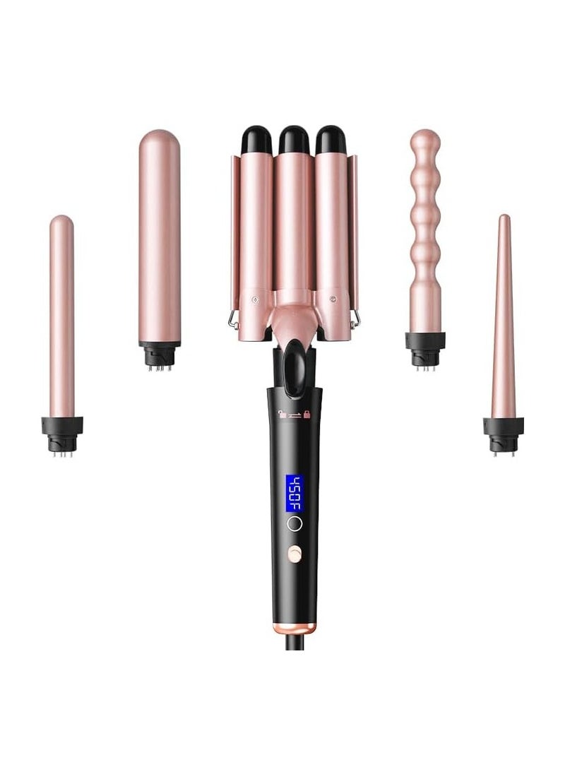 General - 5 in 1 curling wand with temperature display, curling wand set with 5 interchangeable ceramic curling wands, instant heat, suitable for all hair types - Image 1