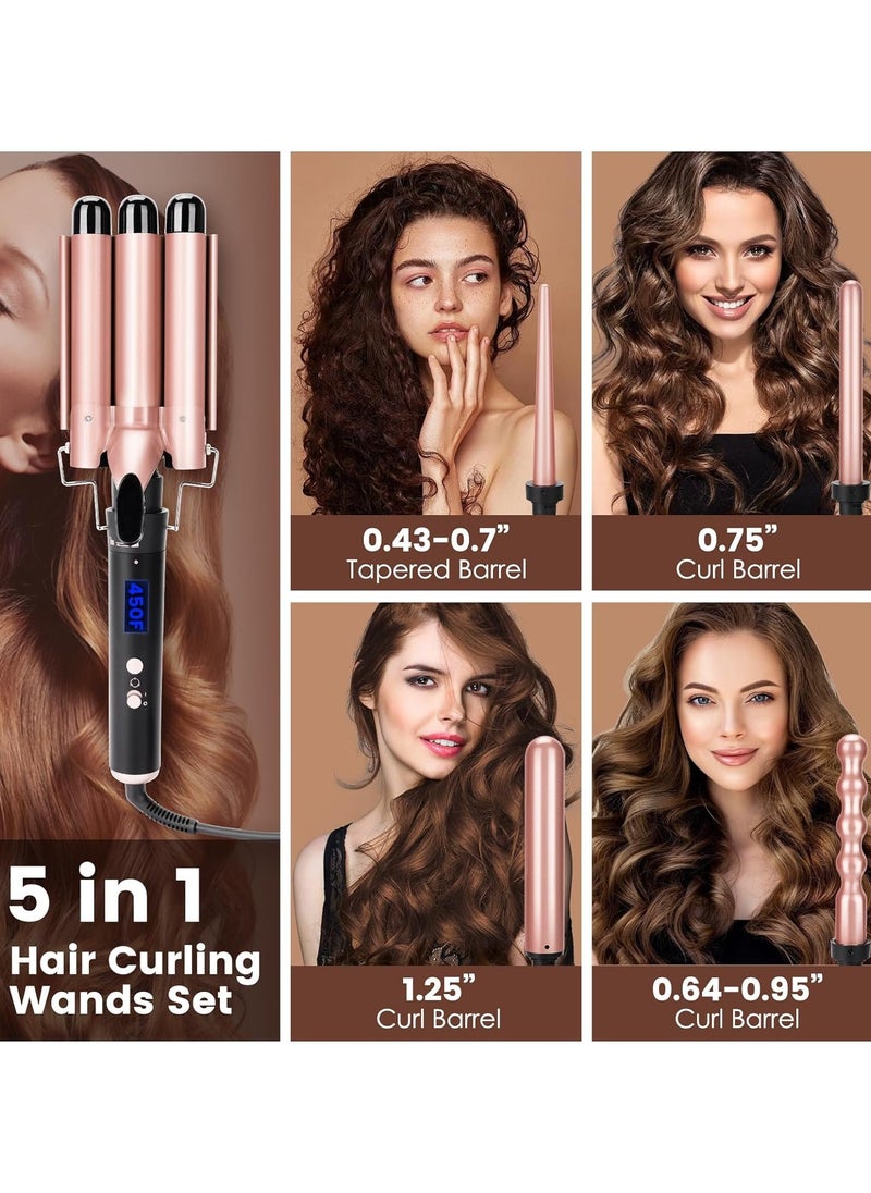 General - 5 in 1 curling wand with temperature display, curling wand set with 5 interchangeable ceramic curling wands, instant heat, suitable for all hair types - Image 1