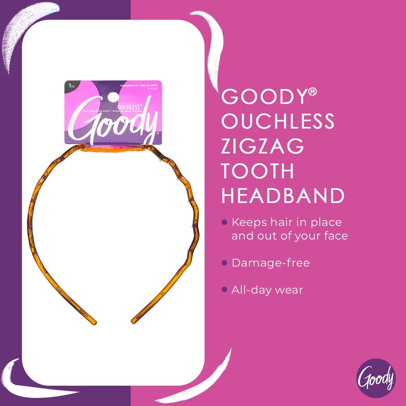 Goody Ouchless Headband For All Hair Types - Zigzag Tooth - Comfort Fit for All-Day Wear - Beautiful Design for Instant Style - Pain-Free Hair Accessories for Women, Men, Boys & Girls - Image 2