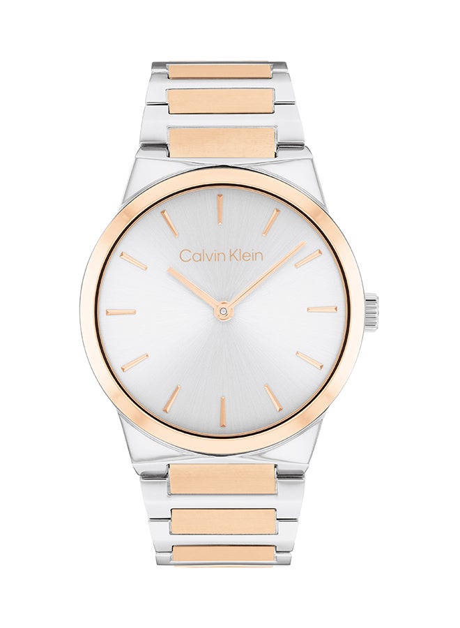 CALVIN KLEIN ساعة كالفن كلاين النسائية الفضية البيضاء ذات القرص الدائري - 25100083 - Image 1