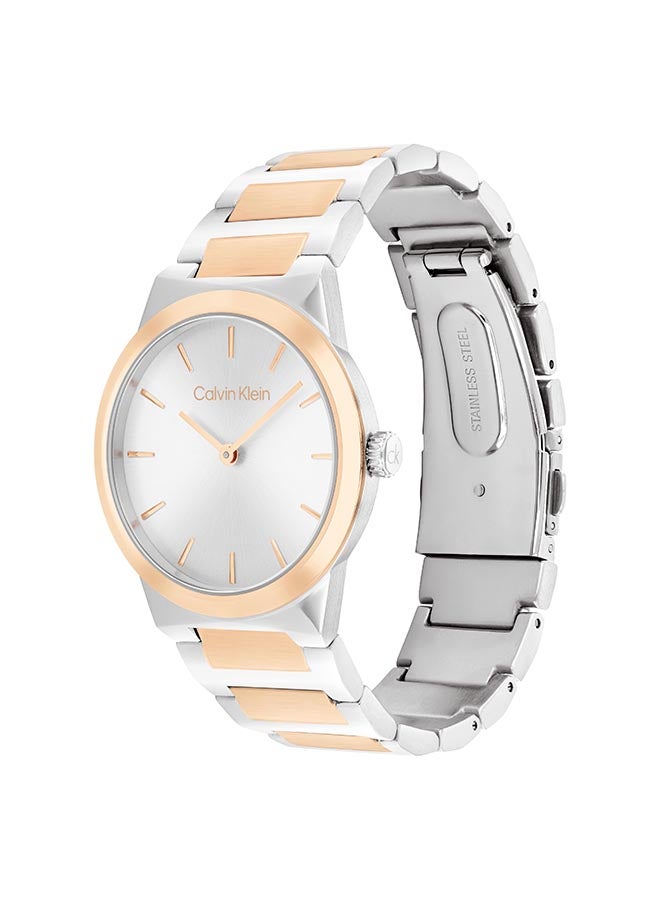 CALVIN KLEIN ساعة كالفن كلاين النسائية الفضية البيضاء ذات القرص الدائري - 25100083 - Image 3