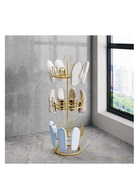 Spinning Round Shoe Organizer Rack,Revolving Shoe Rack Iron Shoe Tree Rack,Standing Circular Shoe Rack Rotating Shoe Rack(3 Tier,Gold)