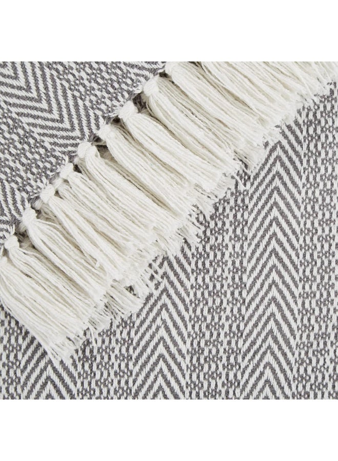 DII Herringbone Striped Collection Cotton Throw Blanket 50x60 Gray - Image 1