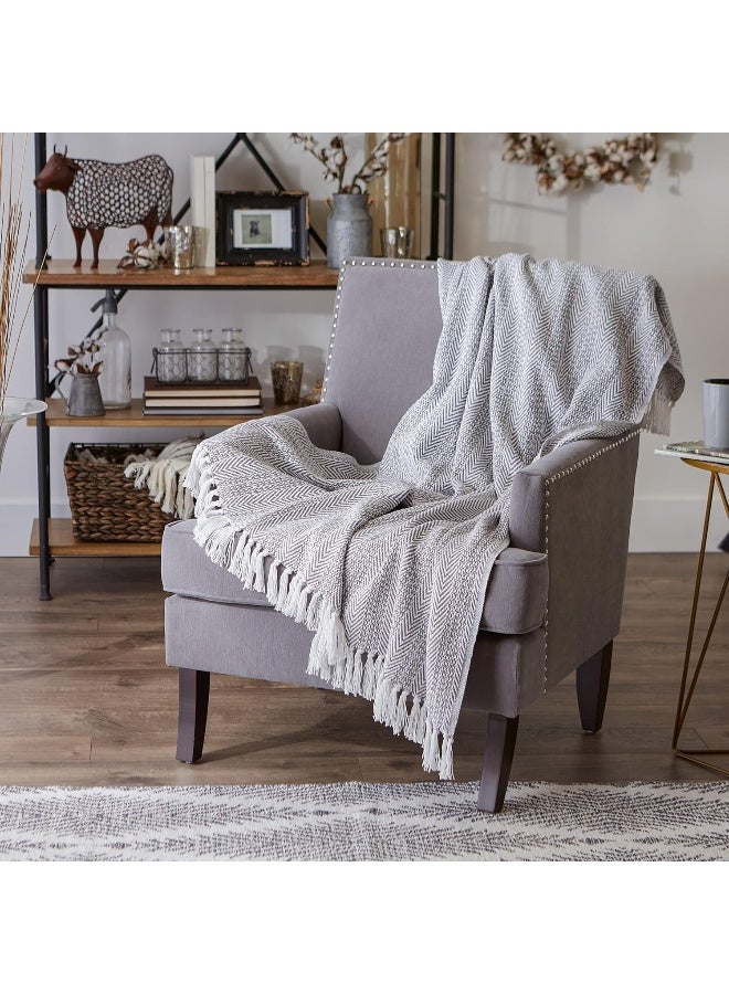 DII Herringbone Striped Collection Cotton Throw Blanket 50x60 Gray - Image 4