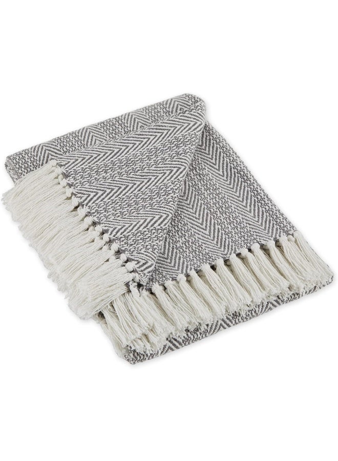 DII Herringbone Striped Collection Cotton Throw Blanket 50x60 Gray - Image 5