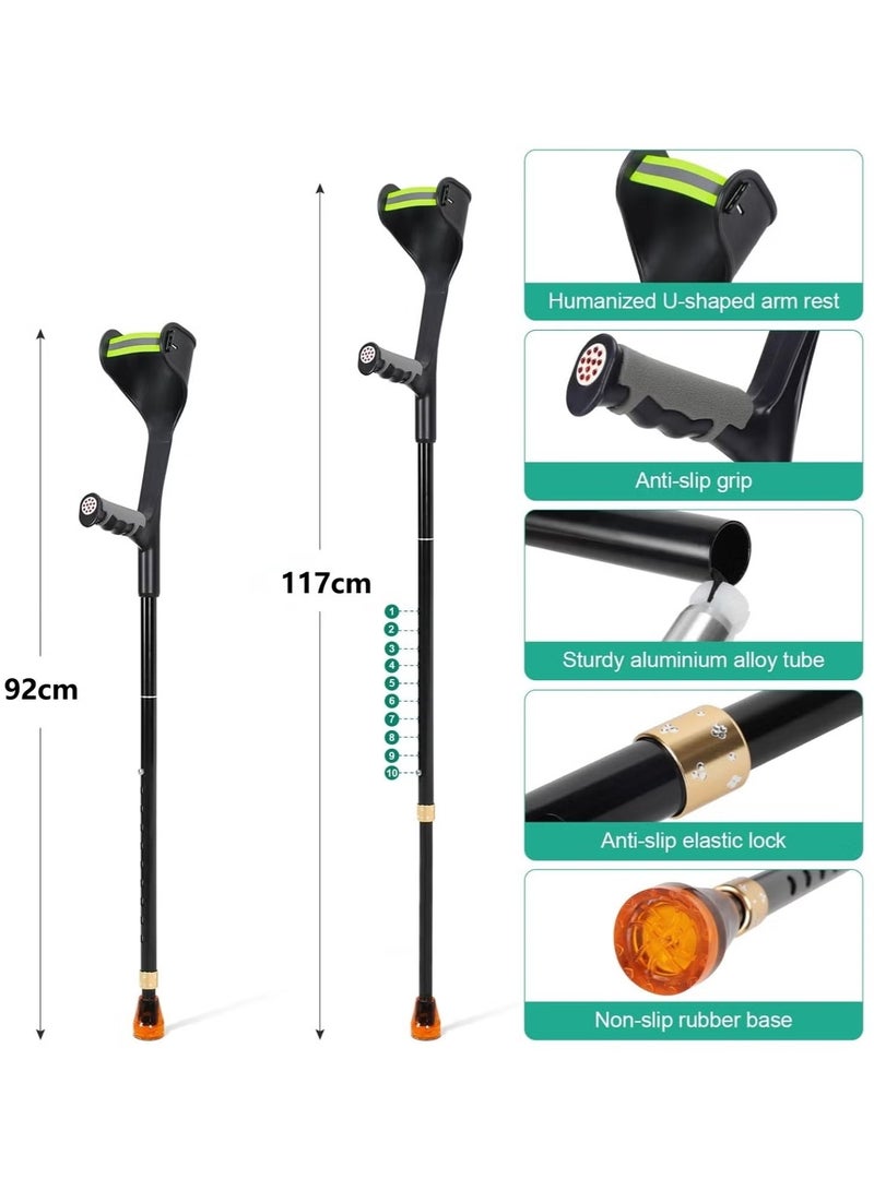 GMORO Pair Forearm Crutches Ergonomic Folding Forearm Crutches for Adults with Anti-Dorp Cuff 10-Level Adjustable Height Suitable for Adults with Leg Injury - Image 3
